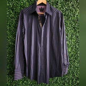 Robert Graham Men's Blue Striped Button Down Cotton Shirt Size L